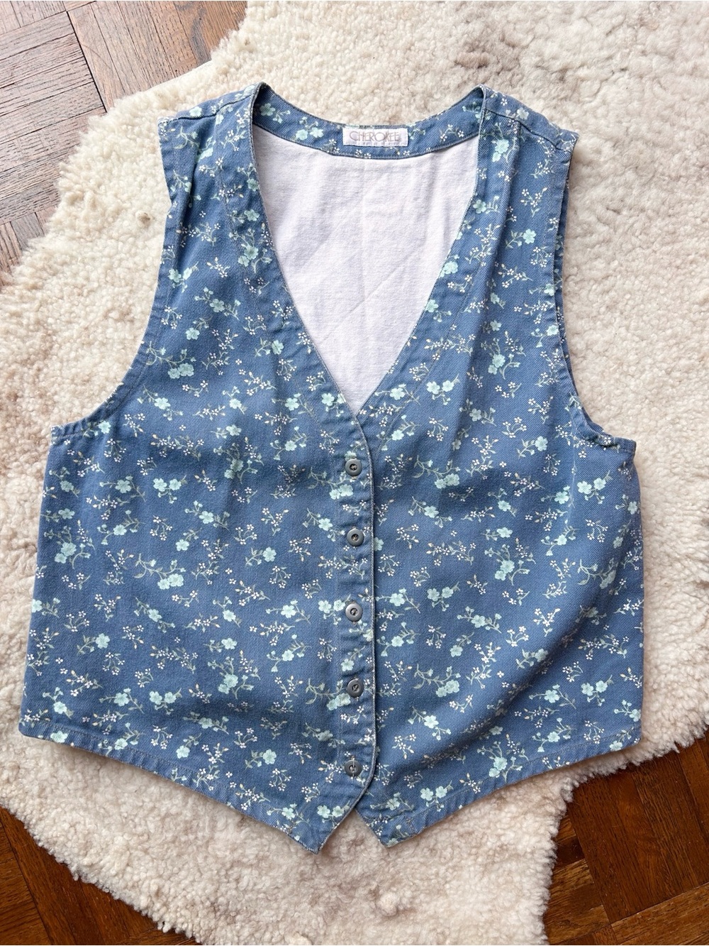 Vintage Cherokee Floral Soft Denim Jean Vest size large